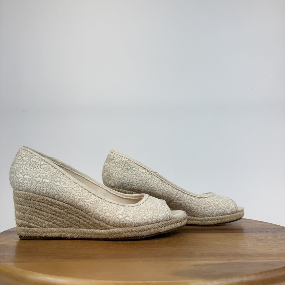 New Womens Bandolino Nuri Ivory Floral Lace Espadrille Wedge Sandals Size 8 M